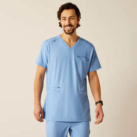 ARIAT® Ariat Men Derham 6 Pocket Scrub Top Light Blue Heather Large