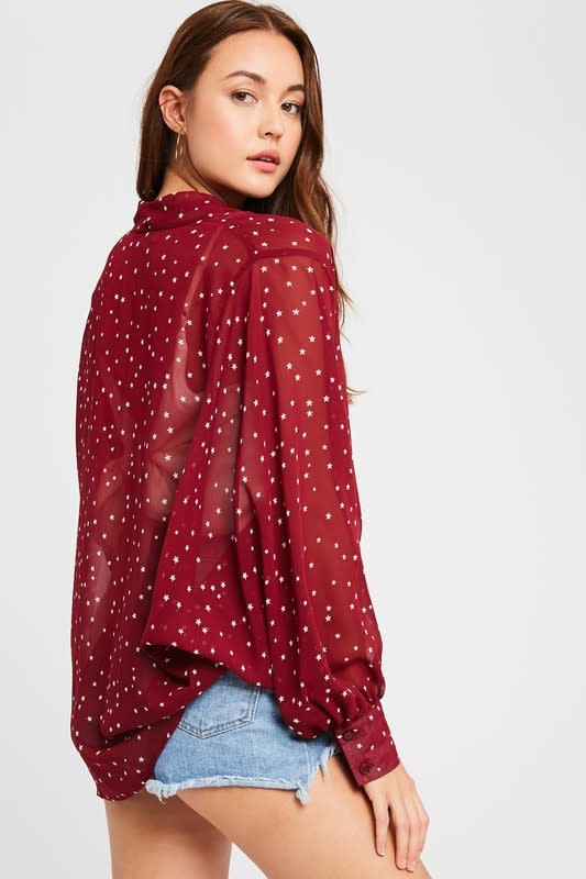 STAR PRINT TIE FRONT KIMONO-COVER UP