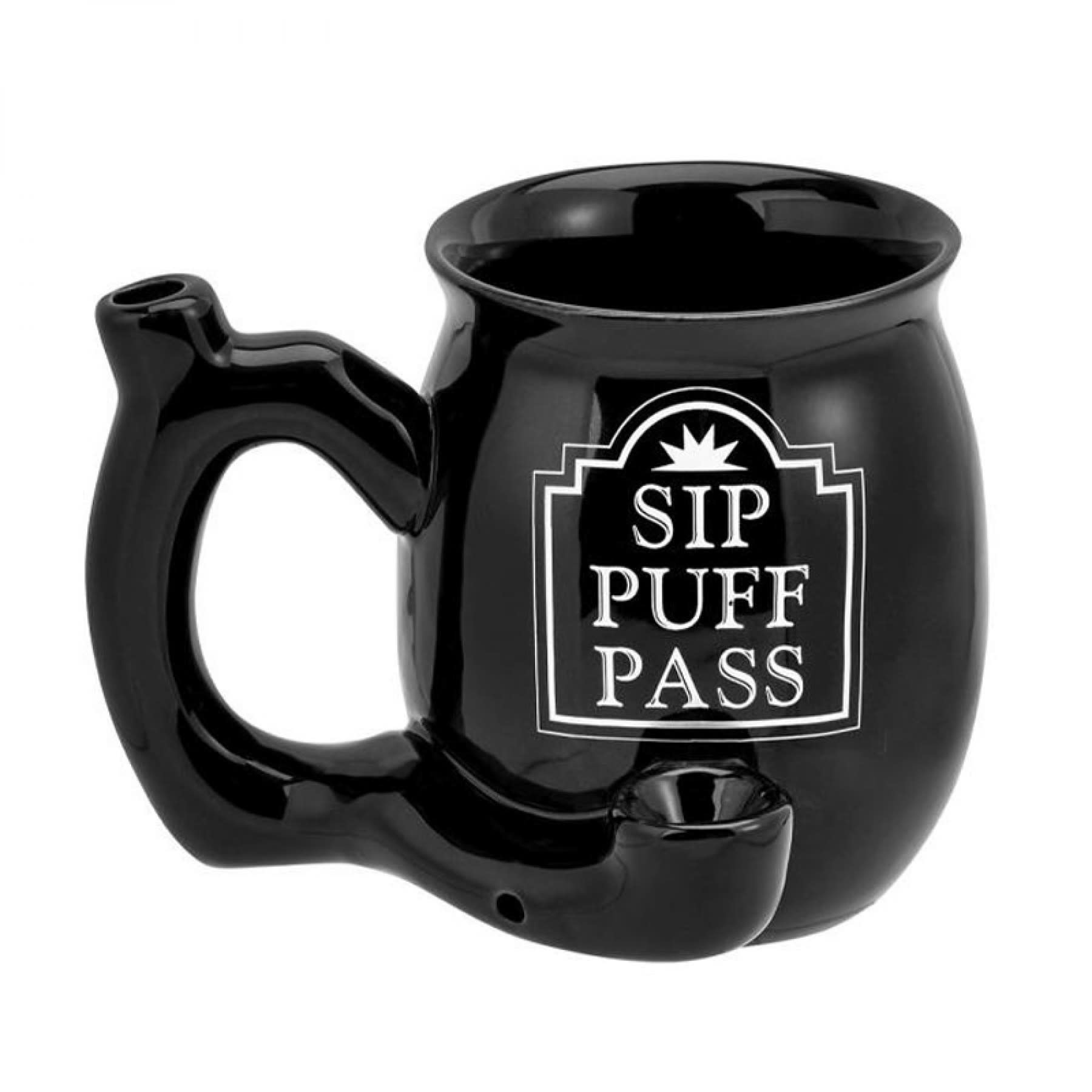 West Coast Gifts Ceramic Sip Puff Pass Mug Pipe - Black