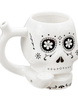 West Coast Gifts Ceramic Sugar Skull Mug Pipe - White