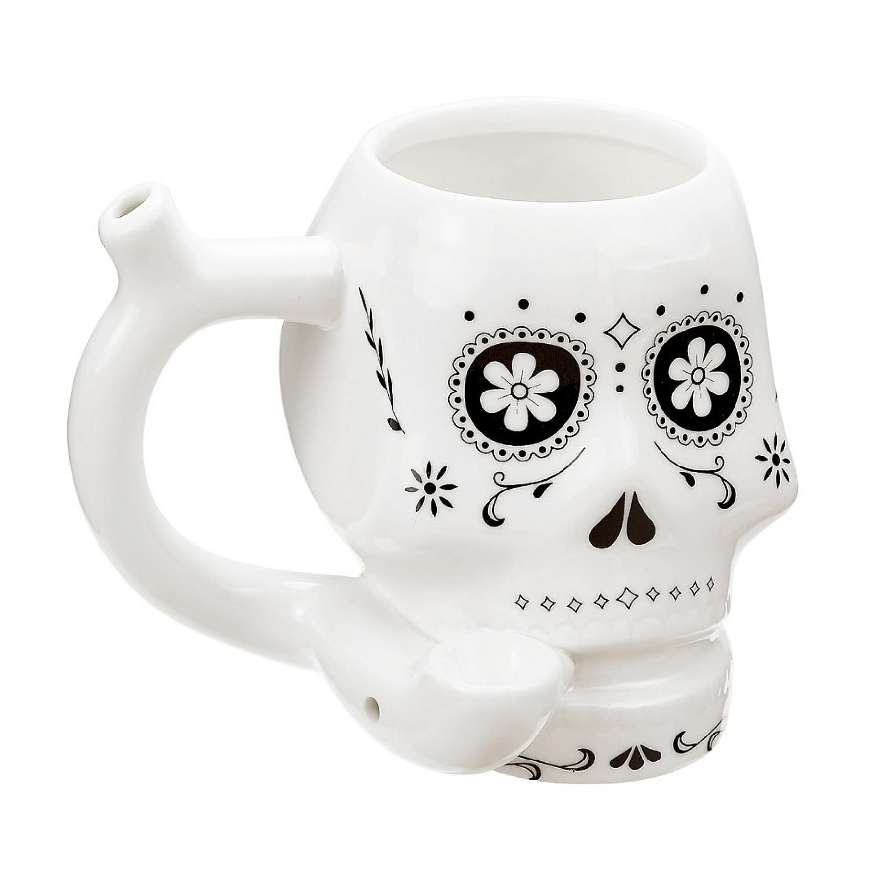 West Coast Gifts Ceramic Sugar Skull Mug Pipe - White