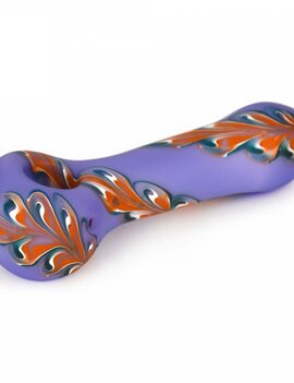 Red Eye Glass 4.5" Frosted Purple 1/2 PaisleyHand Pipe w/blue accents