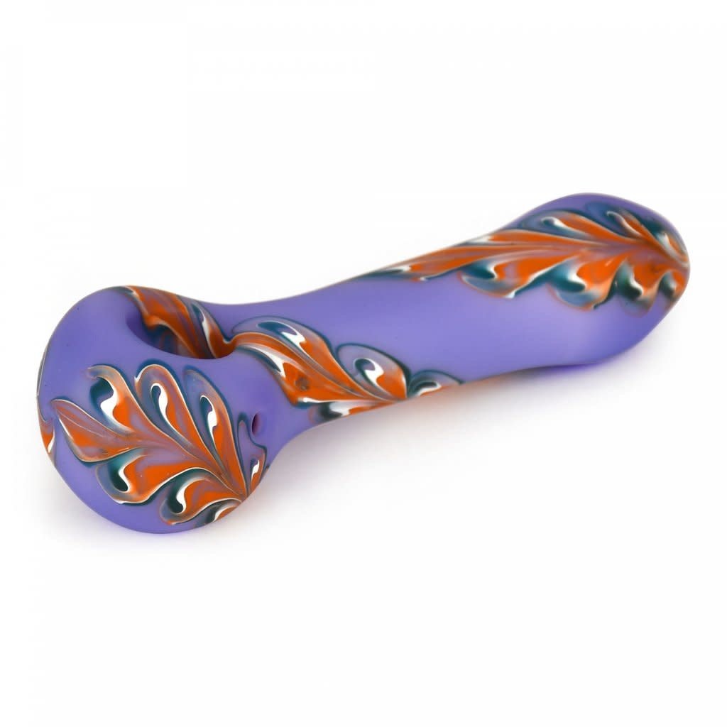 Red Eye Glass 4.5" Frosted Purple 1/2 PaisleyHand Pipe w/blue accents