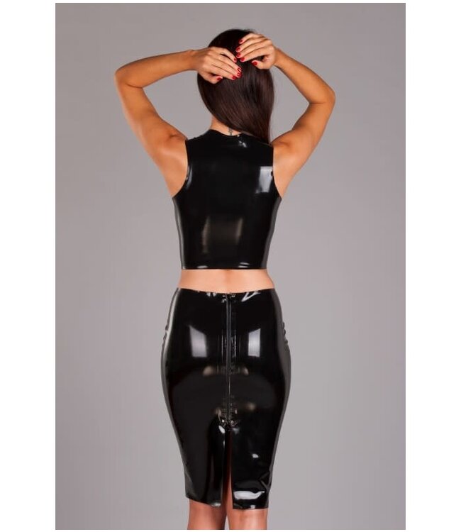 Black Latex Crop Top with V-Neckline