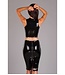 Black Latex Crop Top with V-Neckline