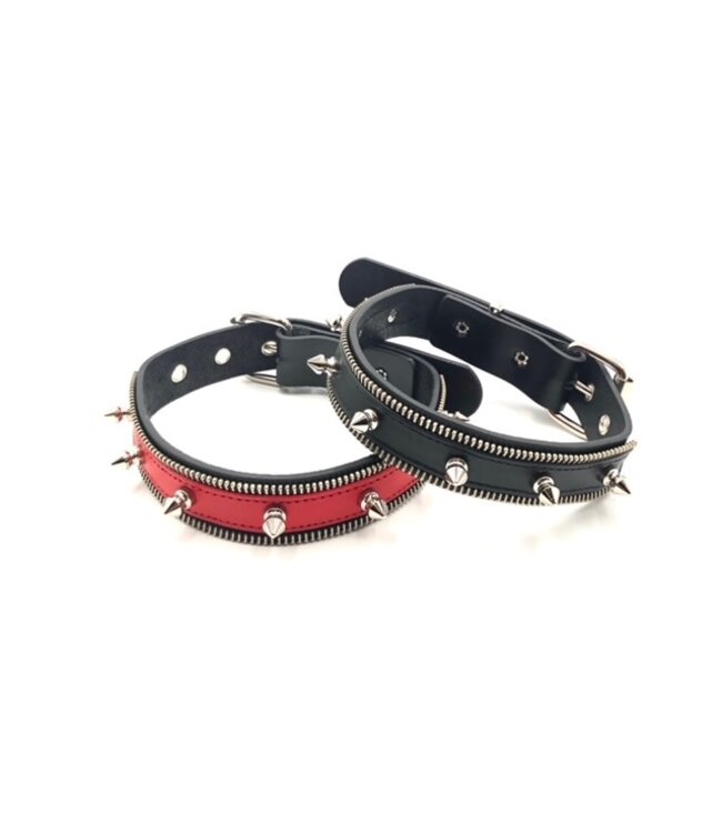 Spiked Zipper Leather Choker