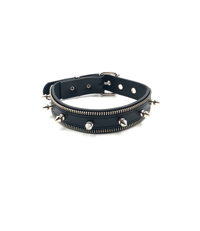 Spiked Zipper Leather Choker