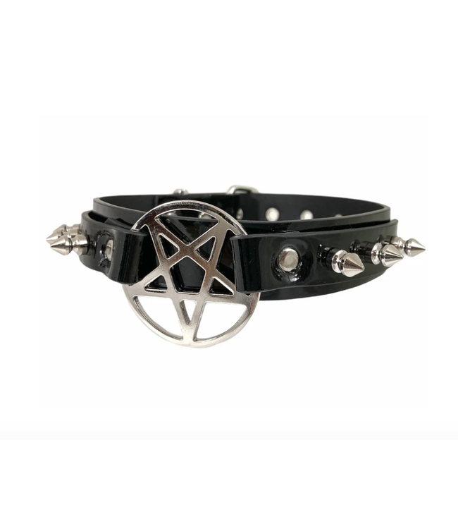 Vinyl pentagram Choker with spikes