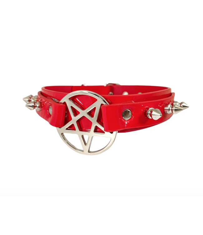 Vinyl pentagram Choker with spikes