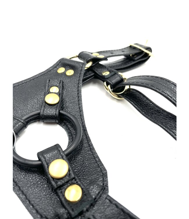 Black and Brass Dildo Harness | Aslan Leather