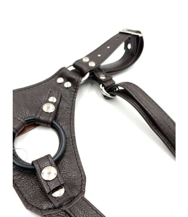 Chocolate Jaguar Strap On Dildo Harness | Aslan Leather