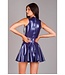 Purple Short Latex Dress with Flared Skirt