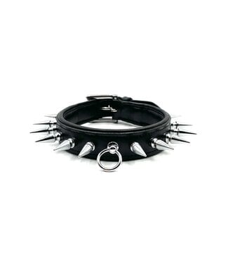Spanked Modern Punk Collar | Leather Spiked BDSM Collar with O-Ring
