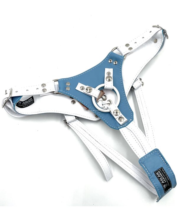 Crystal Blue Jaguar Minx Strap On Harness | Aslan Leather