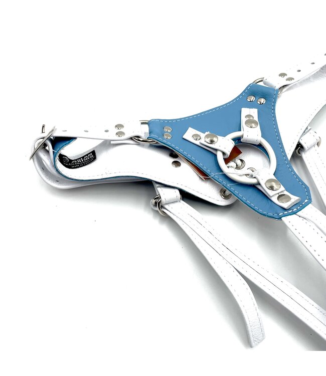 Crystal Blue Jaguar Minx Strap On Harness | Aslan Leather