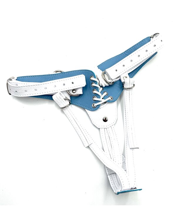 Crystal Blue Jaguar Minx Strap On Harness | Aslan Leather