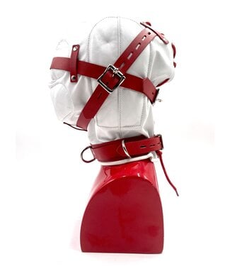 Spanked Spanked White and Red Sensory Deprivation Leather Hood