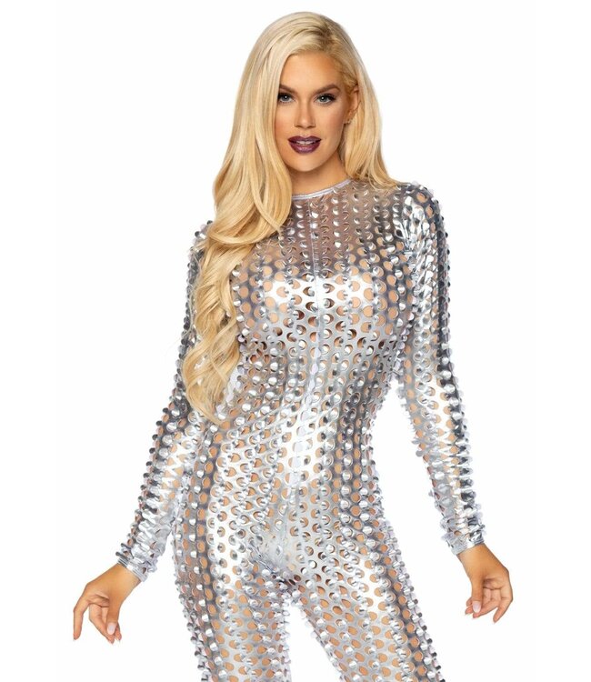 Laser-Cut Metallic Catsuit Silver