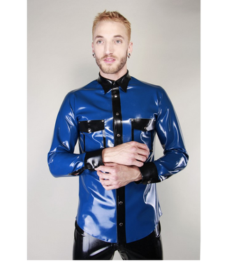 Latex101 Nightshade Blue Latex Dress Shirt with Studded Details