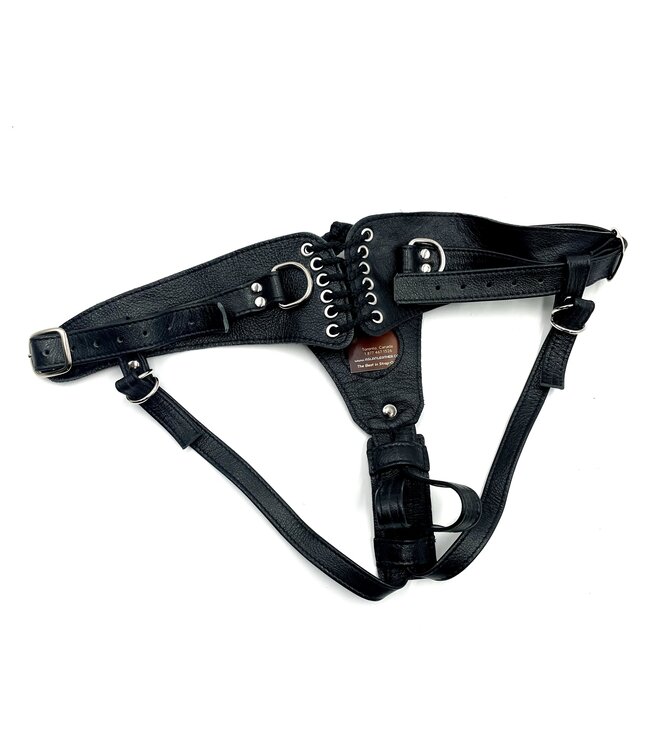 Black Jaguar Minx Corset Back Strap On Harness  | Aslan Leather