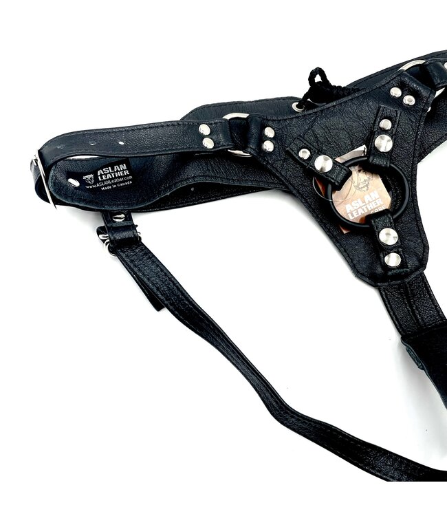 Black Jaguar Minx Corset Back Strap On Harness  | Aslan Leather