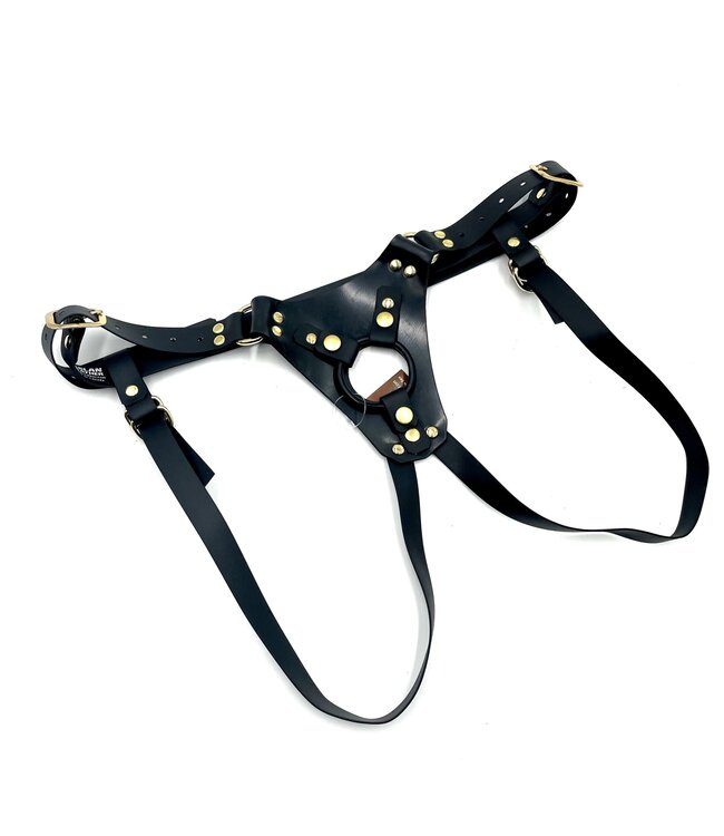 Black and Brass Vegan Jaguar Strap-On Harness | Aslan Leather
