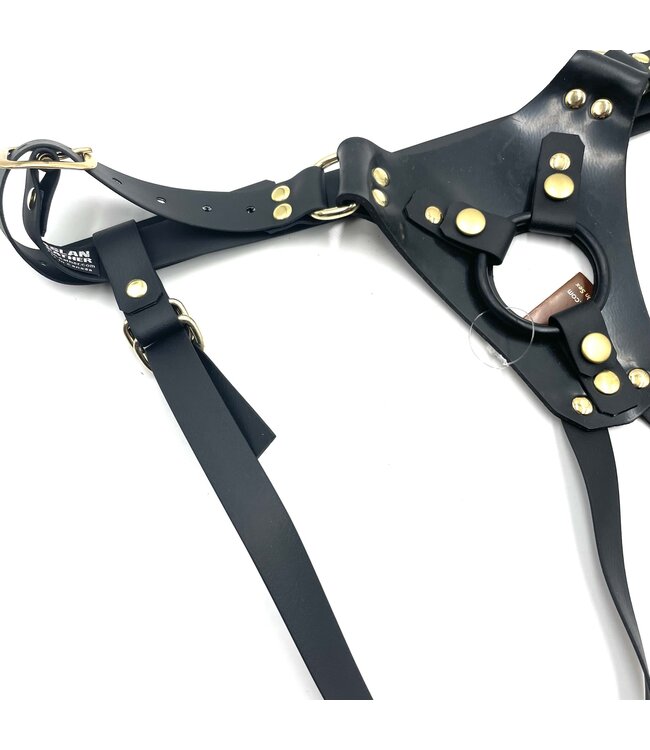 Black and Brass Vegan Jaguar Strap-On Harness | Aslan Leather