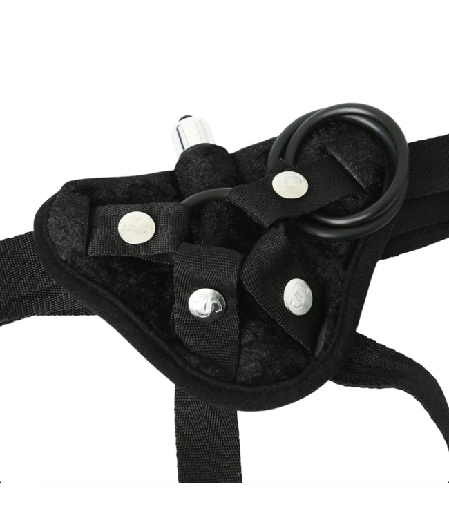 Vibrating Velvet Strap On Dildo Harness | Sportsheets