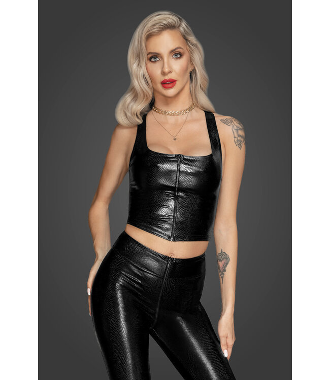 Snake wetlook top with front zipper