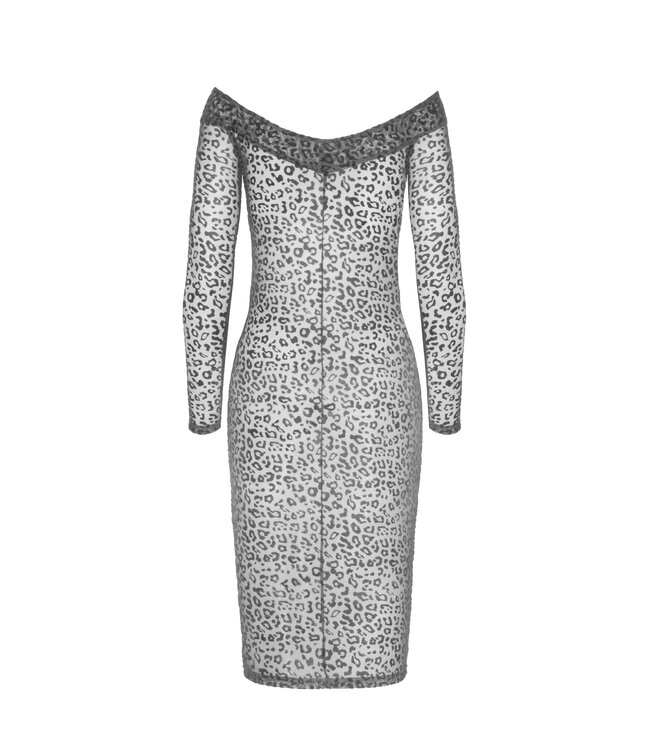 Long Sleeve Leopard Flock Midi Dress