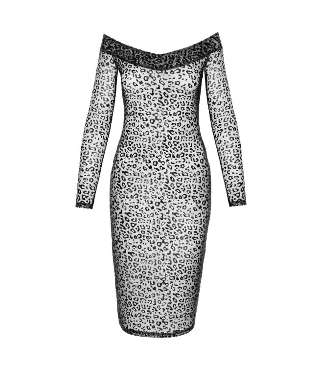 Leopard flock midi-dress with long sleeves