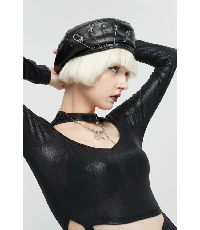 Beret Hat with Large Safety Pins