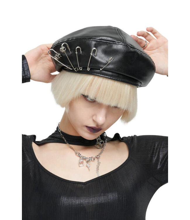 Beret Hat with Large Safety Pins