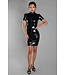 Black Latex Dress w/ Front Zip and Pleated Sleeves
