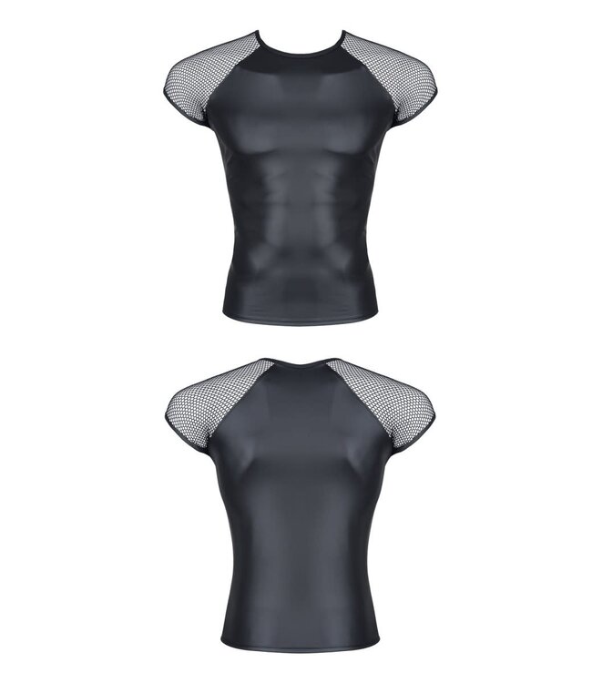 Black Wetlook T Shirt with fishnet sleeves