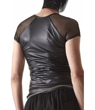 Regnes Black Wetlook T Shirt with fishnet sleeves