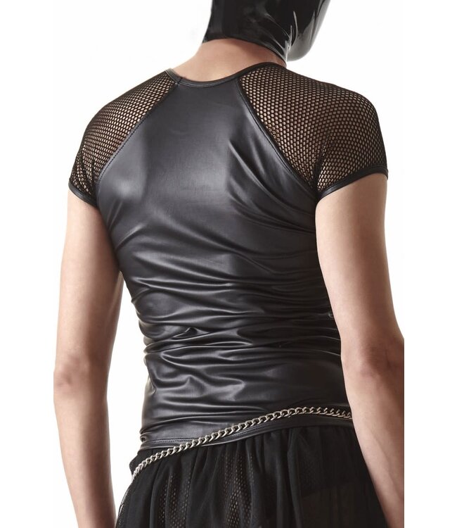 Black Wetlook T Shirt with fishnet sleeves