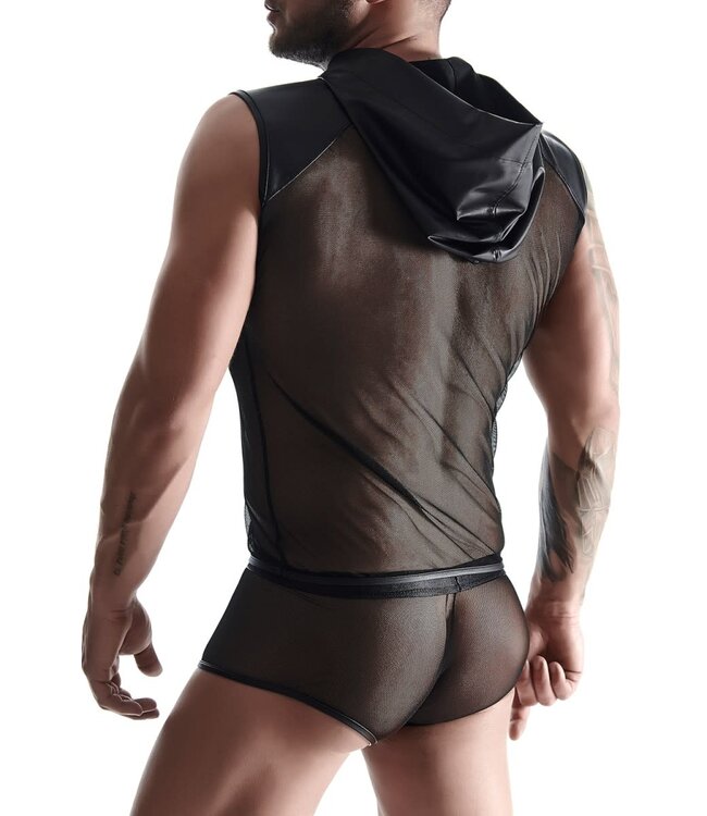 Sleeveless Mesh Shirt with a Hoodie