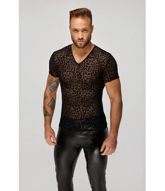 Noir Handmade Leopard flock v-neck t-shirt