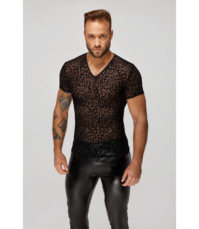 Leopard flock v-neck t-shirt