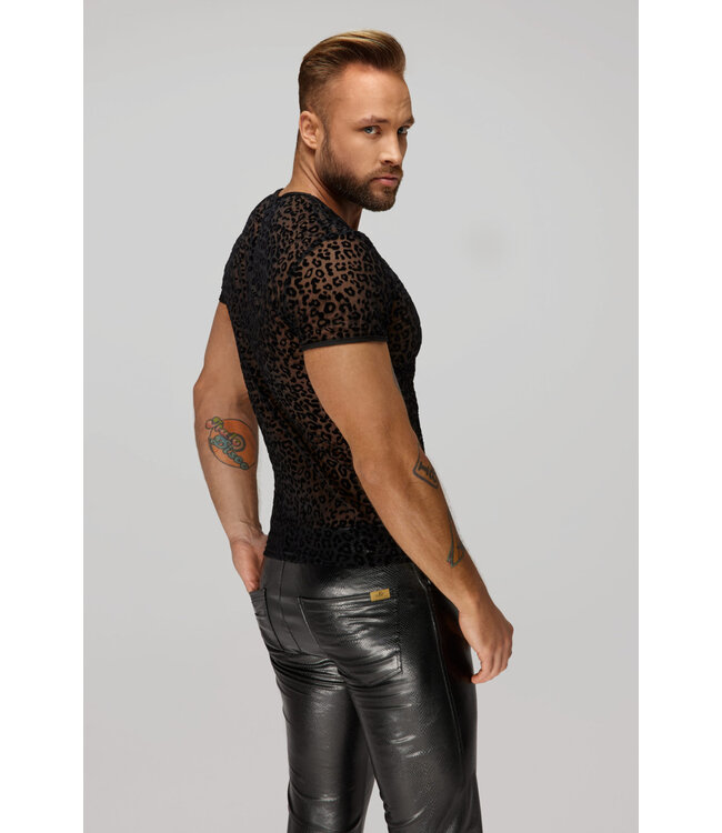 Leopard flock v-neck t-shirt