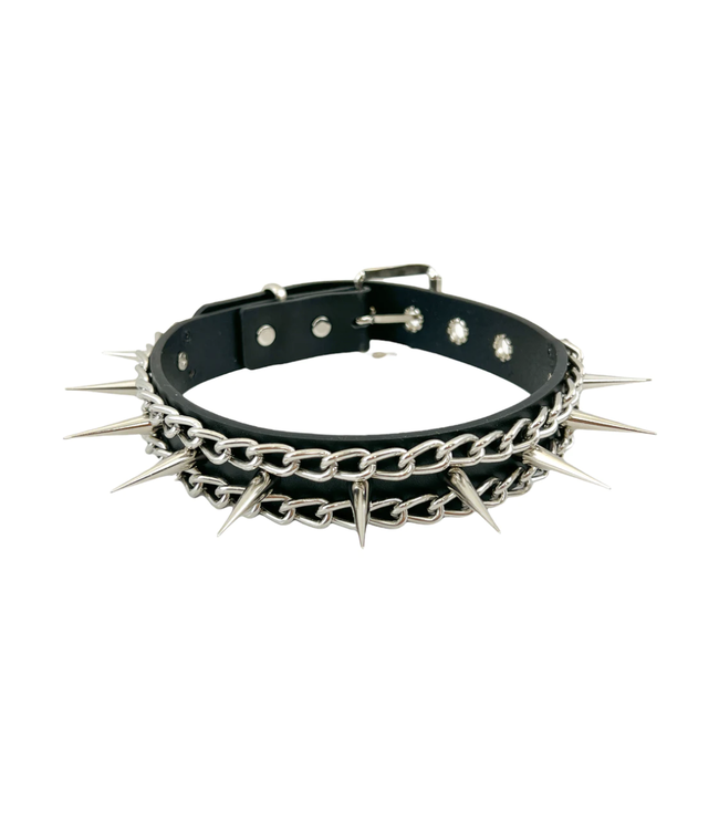 Goth choker with chain and spikes