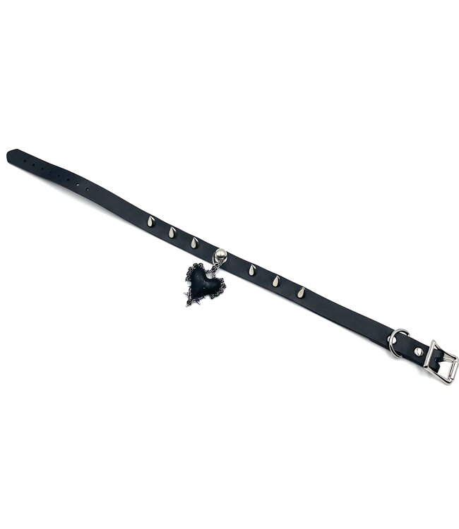 Leather choker with heart and spikes