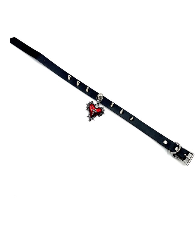 Leather choker with heart and spikes