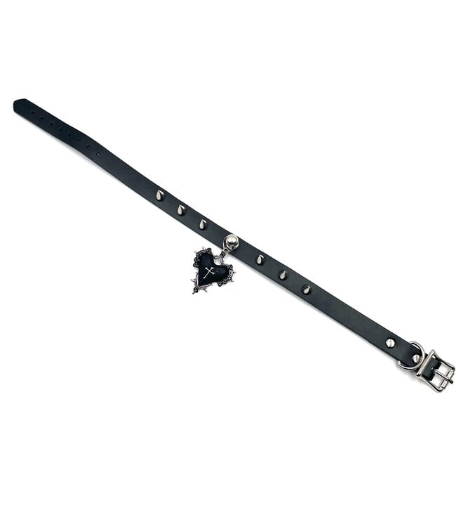 Leather choker with heart and spikes