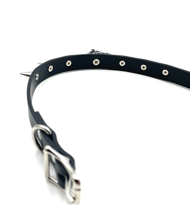 Leather choker with heart and spikes