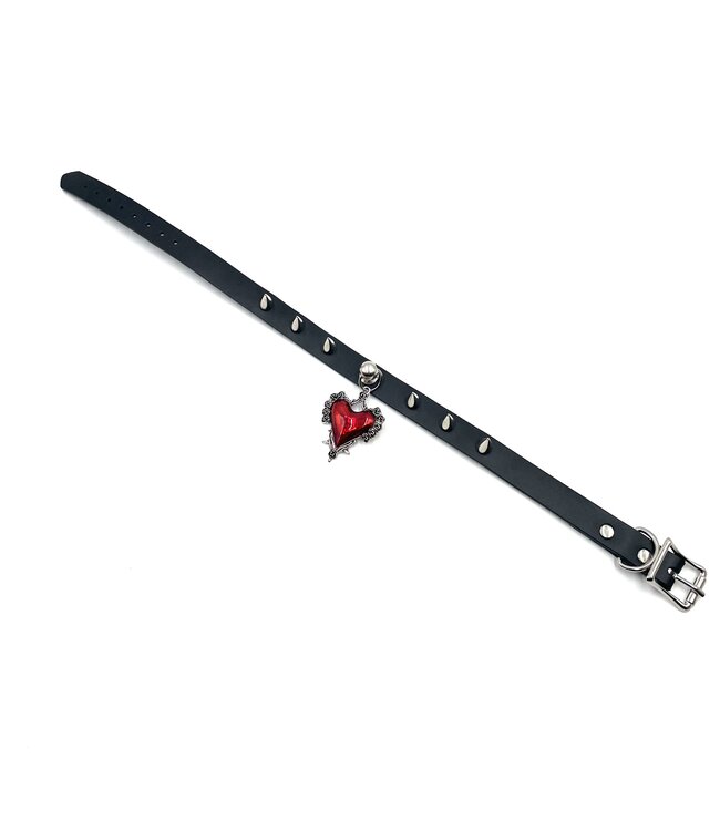 Leather choker with heart and spikes