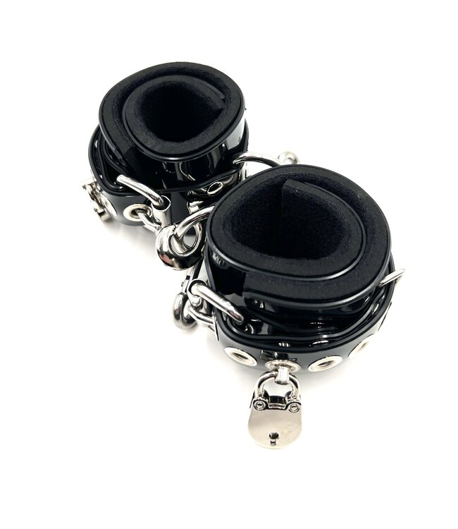 Locking Lined PVC Wrist Bondage Cuffs