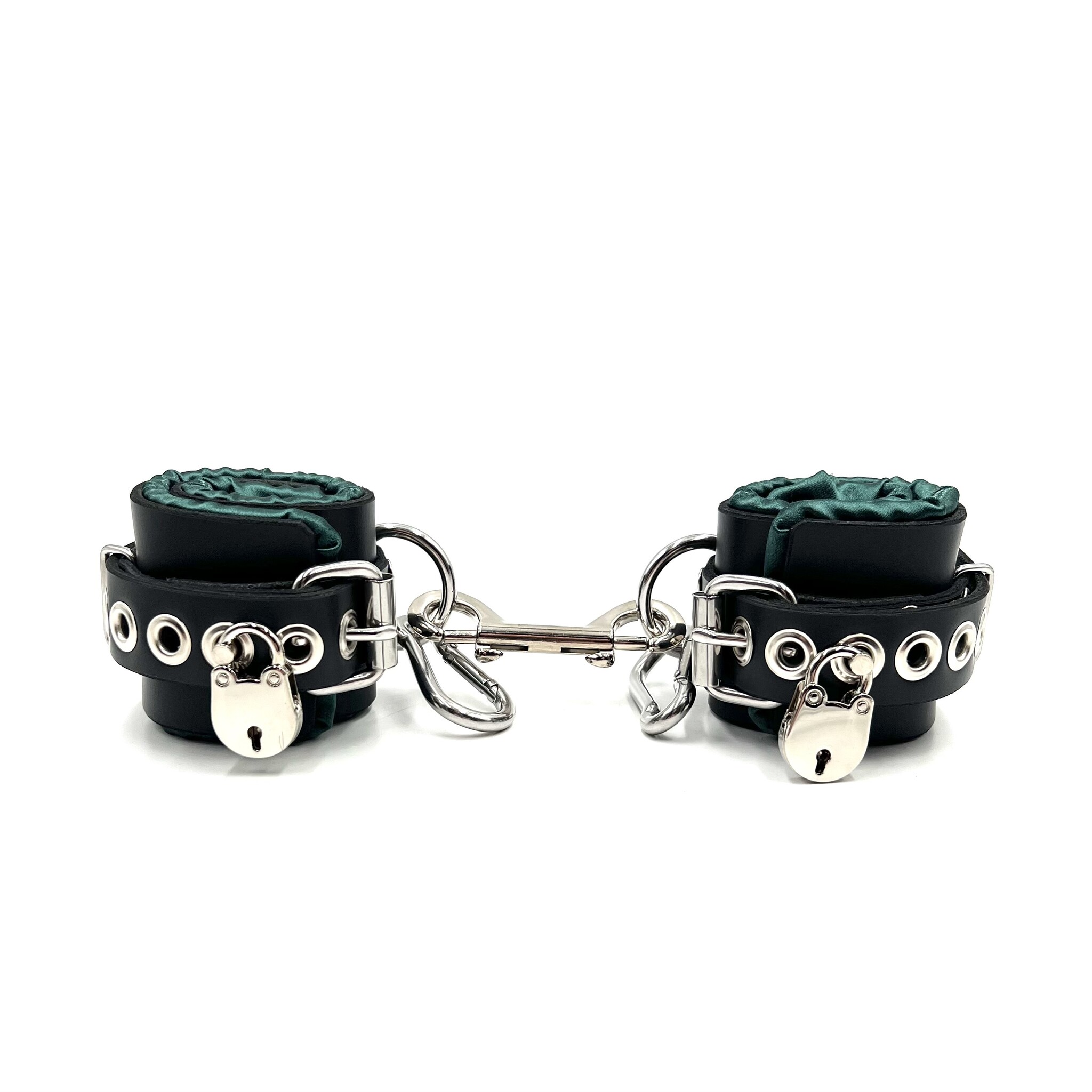 Locking Satin Lined Leather Bondage Wrist Cuffs | Axovus | Bondesque