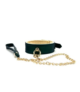Spartacus Spartacus Plush Lined PU Green Collar And Chain Leash